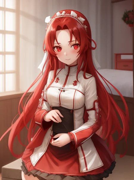 1girl, tiese, red eyes, red hair, solo, portrait, looking at viewer, best quality, high quality, highly detailed, highres, masterpiece, <lora:tiese:0.75>