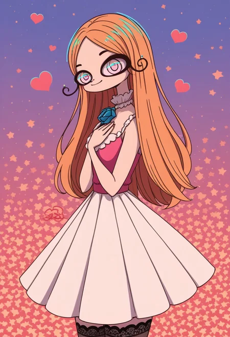 score_9, score_8_up, score_7_up,
masterpiece, best quality, detailed, amazing quality,
detailed background,
solo, 1girl, dress, stockings, looking to the side, cute, lovely, easynegative, closeup, flat colors, defined lines, colourful, fancy, frilly, lace, portrait, smiling