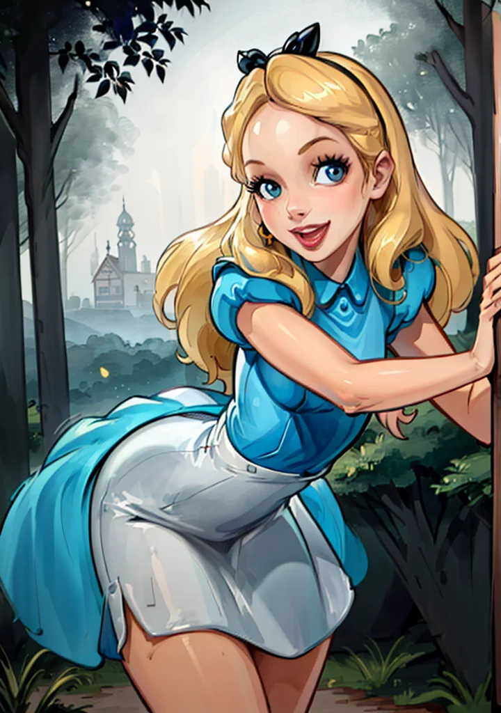 (AliceWonderlandWaifu:1), cute, smile,(dress:1.2), sexy pose, looking at viewer, :D,
(realistic:1.2), (realism), (masterpiece:1.2), (best quality), (ultra detailed), (8k, 4k, intricate),(full-body-shot:1),(Cowboy-shot:1.2), (85mm),light particles, lighting, (highly detailed:1.2),(detailed face:1.2), (gradients), nsfw, colorful, detailed eyes,
(detailed ladscape, forest, wooden house:1.2),(detailed background),detailed landscape, (dynamic angle:1.2), (dynamic pose:1.2), (rule of third_composition:1.3), (Line of action:1.2), wide shot, solo, daylight,
<lora:Aliceinwonderland_character-20:0.7> <lora:reiqStyleLORA_v2:0.8>
