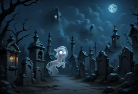 score_9, score_8_up, score_7_up, score_6_up, score_5_up, score_4_up, my little pony, ((feral pony)), short body, ((floating)), female pony, ethereal mane, mare, short, short body, small, (no humans), highly detailed, (((ghost))), highly detailed, graves, (cemetery), (graveyard), outside, outdoor, night, (no face), head down, terror theme, ((ghost)), ((see-through)), transparent body, far, glowing body, ((translucent)), panoramic view, (((blank eyes))), panoramic view, moon, oldsiemens, fog,