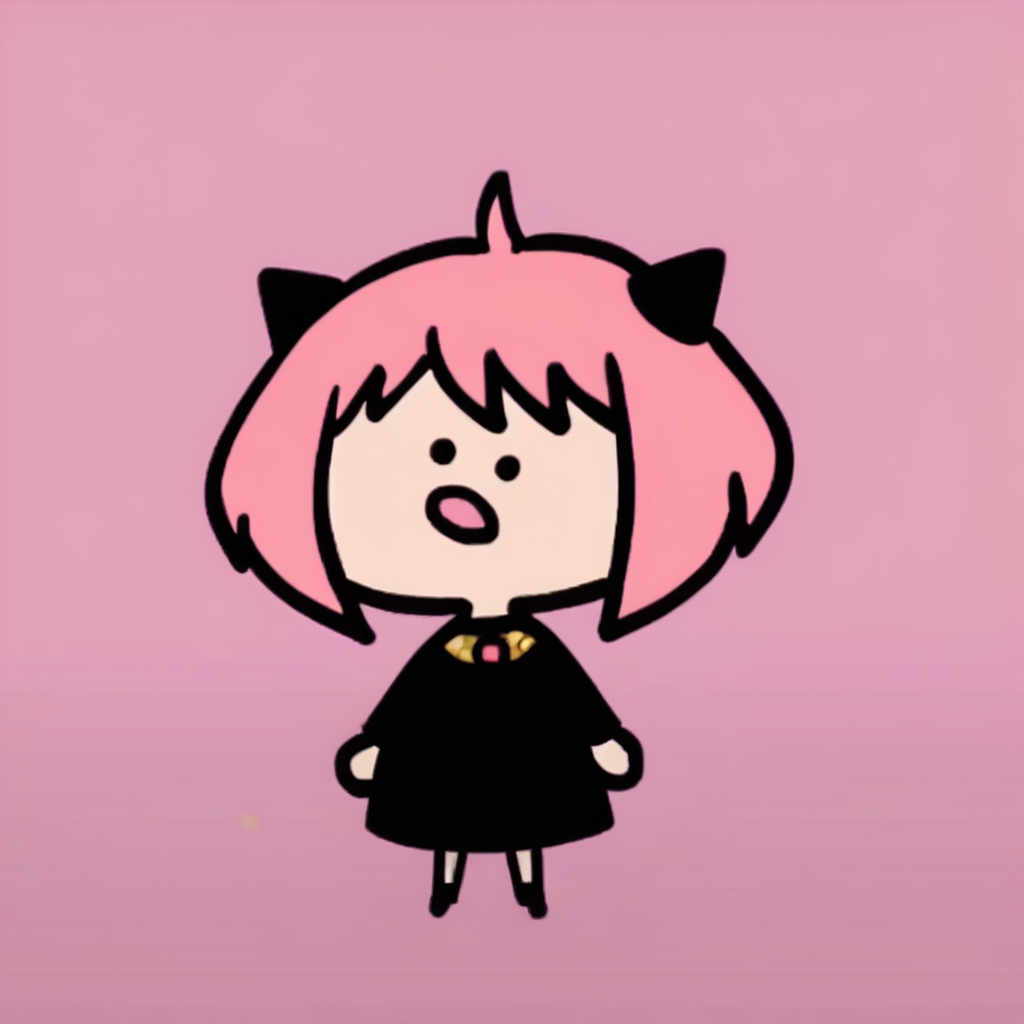 score_9, score_8_up, score_7_up, score_6_up, score_5_up, score_4_up, source_anime, terminalmontage, girl, anya foger, spy x family, pink hair, black dress with gold trim, dot eyes, humanoid<lora:PD Terminalmontage Style:0.9> <lora:Phdpigeon_XLPD:0.1>