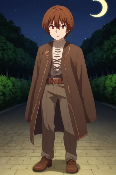 score_9, score_8_up, score_7_up, source_anime, rating_safe, , semi-realistic, , , 1boy, solo, male focus, <lora:keyaru_kaifuku_jutsushi_pony:0.96>, keyaru_kaifuku_jutsushi, brown hair, red eyes, short hair, hair between eyes, bangs, aged down, , straight-on, full body, venice, gondola ride, night, crescent moon, twisted torso, open mouth, , <lora:sdxl_lightning_8step_lora:1>