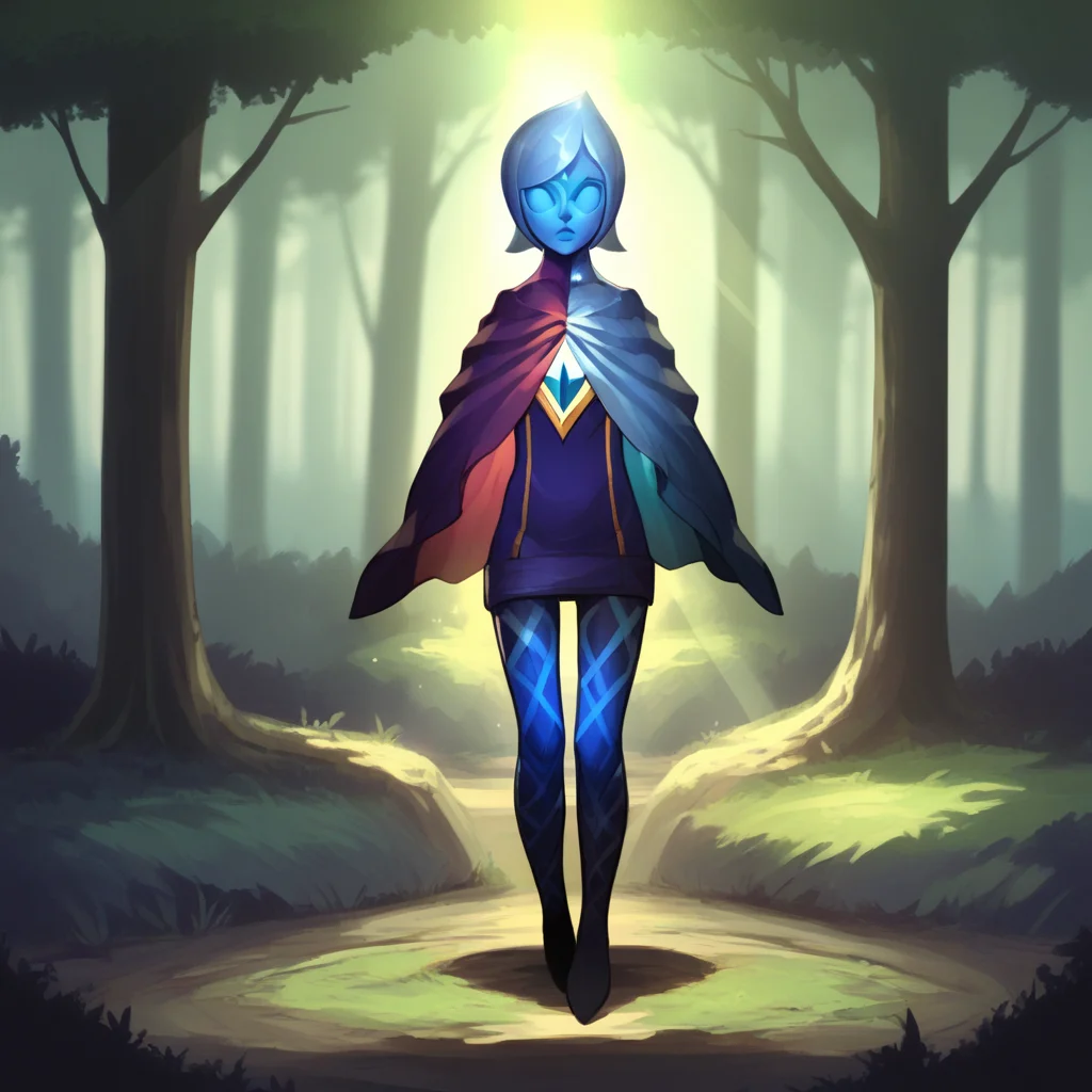 score_8_up, BREAK, FI , 1girl, solo, short hair, blue skin, no eyes, pantyhose, cape, <lora:FI_SkywardSword_XL_Leaf1v3:1>, full body, forest, light rays,