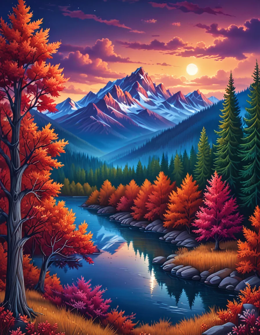 novuschroma06 style autumn landscape with mountains <lora:novuschroma06 style:1>, <lora:sdxl_lightning_8step_lora:1>