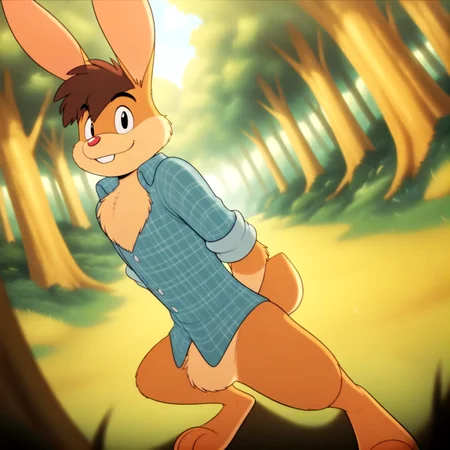 4k, score_9, score_8_up, score_7_up, gay, solo, 1boy, furry, full body,
mature, male, sharp focus, masterpiece, best quality, amazing quality, good eyes, detailed, good lighting, good background,
in the forest, looking at viewer,
billybuns, neck fluff, rabbit ears, <lora:billybuns1:1>, brown hair,
wearing blue and white checkered shirt with sleeves rolled up, SFW,