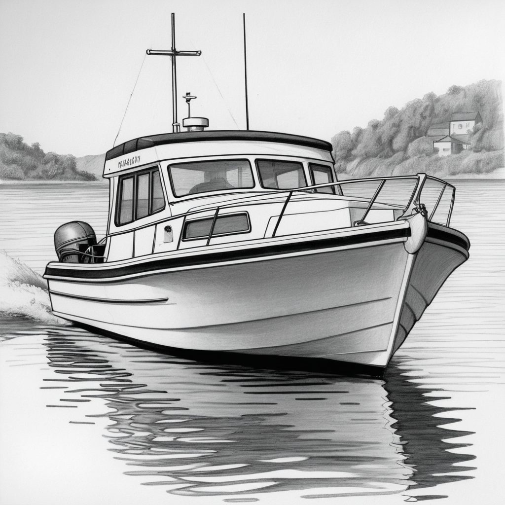pencil sketch of a motorboat