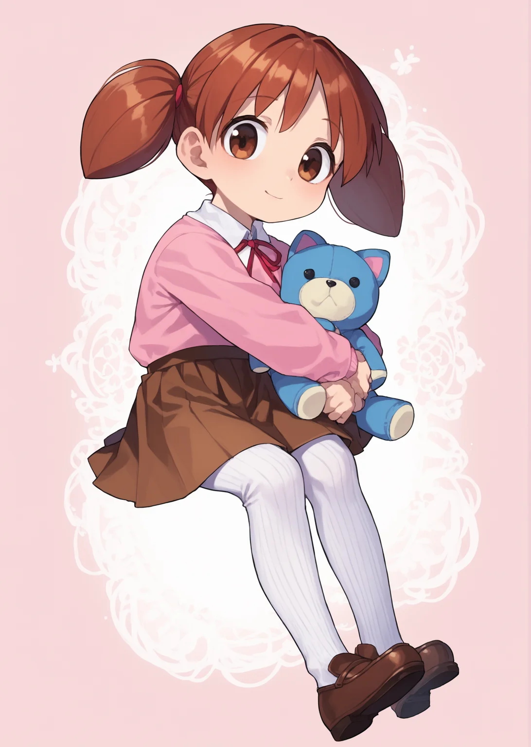 score_9, score_8_up, score_7_up, score_6_up, source_anime, zPDXL, <lora:ALTXL_pony_0061_8:2>, BREAK
1girl, solo, <lora:Mihama_Chiyo_Chiyo-Chan:0.9> chiyo, twintails, Auburn hair, brown eyes, short twintails, little girl, child, cuddling a plush toy, cozy, school uniform, brown loafers, brown skirt, pink shirt, red ribbon, neck ribbon, <lora:Cotton_Tights:1> ribbed tights, white tights,