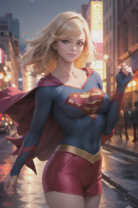 artgerm_lora, supergirl_lora, 1girl, masterpiece, detailed, looking at viewer, solo, night, portrait, <lora:supergirl_test_v2b:0.6>