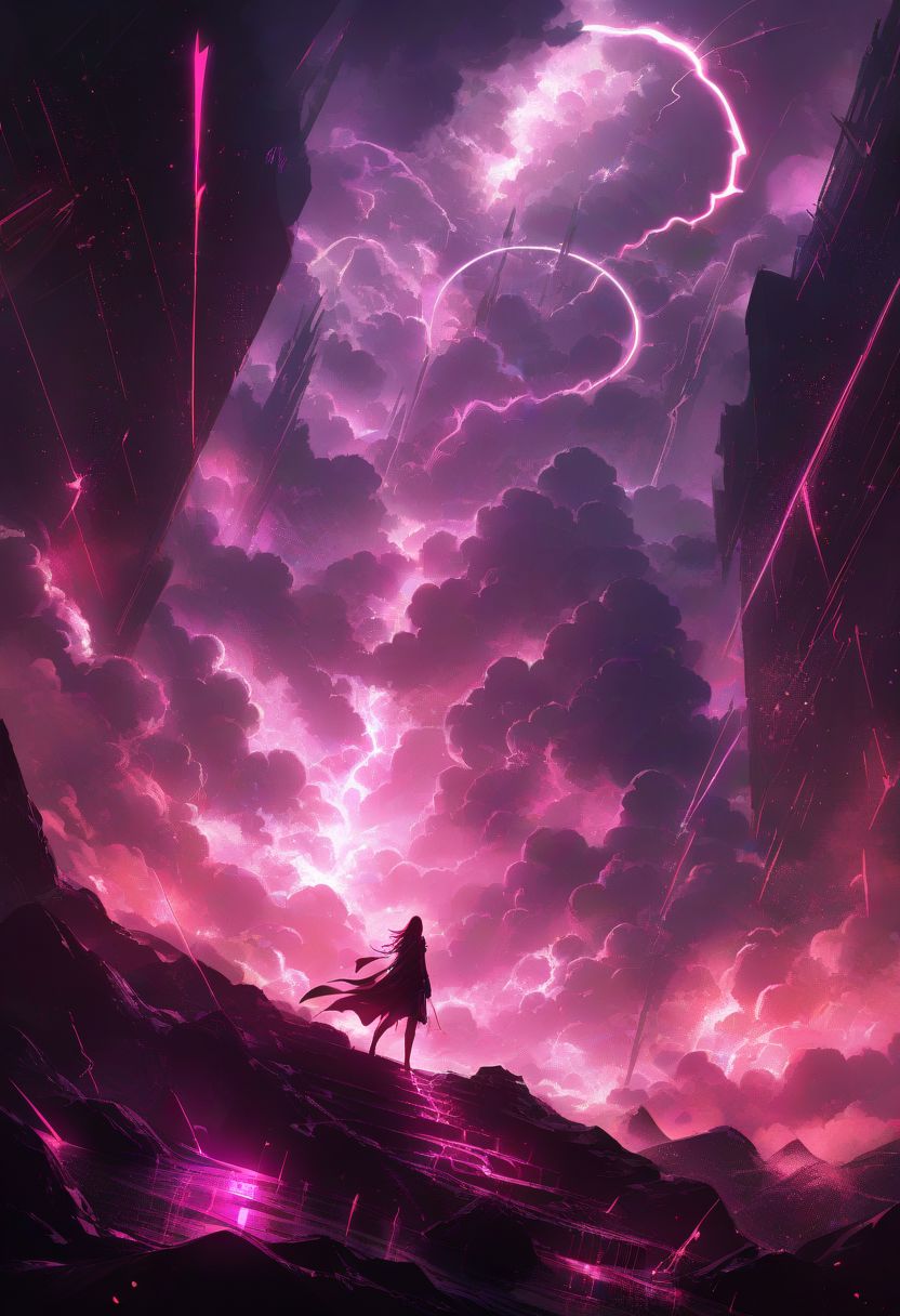 hd, 8k, ultra high definition, Dramatic visuals of the sky in turmoil, with the sun moon and stars visibly dimming, creating a stark contrast between light and shadow that plays across the landscapes below. glowneon, glowing, sparks, lightning
