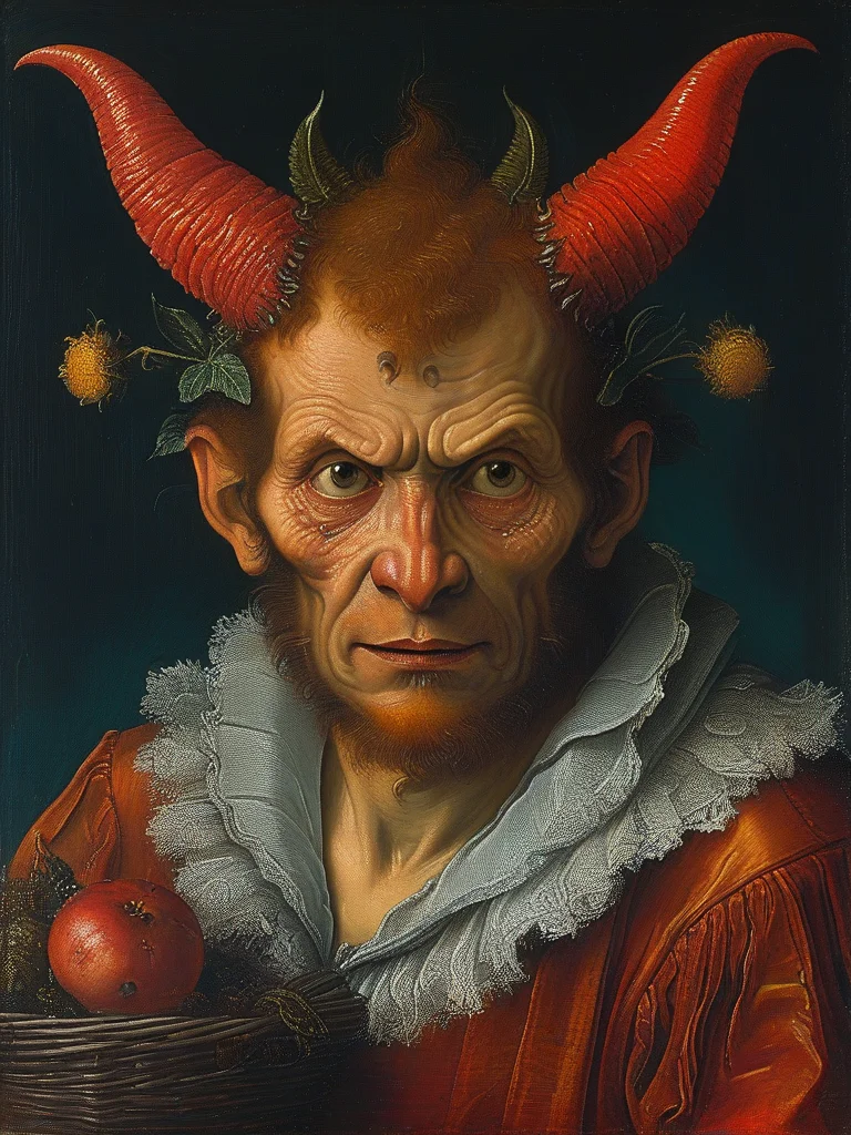 masterpiece,best quality,oil painting,fire,<lora:tbh107-sdxl-dim64:0.85>,style of Albrecht Altdorfer,portrait of a demon,(((demon))),