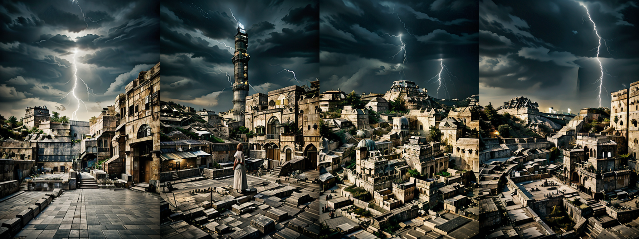 1girl,  looking up a high tower,((((((((bab3lt0we)))))))),
Torre di Babele, tower of babele,
Absurdres ,Illustration, Intricate details, building, scenery, outdoors, city, cityscape, ruins, landscape, Apocalypse, lightning, spectacular sky
 <lora:BG_Enhance:1>
<lora:LCM_LoRA_Weights_SD15:1>