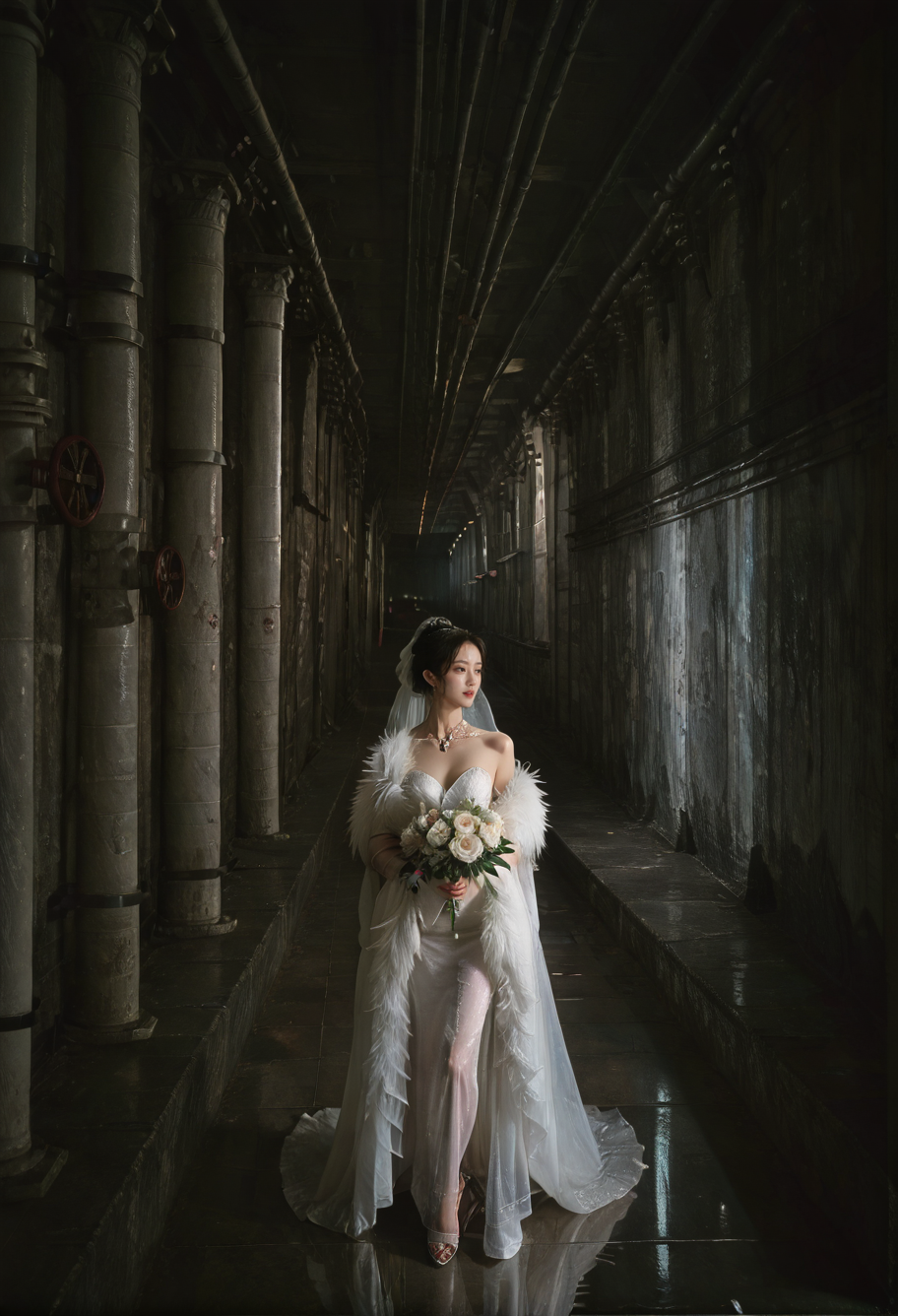 ,ruanyi0886,indoors,tunnel,pillar,,ruanyi0836,white dress,wedding dress,see-through,shawl,feather boa,
1girl,solo,<lora:0886 tunnel_v1_pony:1>,<lora:0836 fishtail luxury wedding dress_v1_pony:0.7>, score_9,score_8_up,score_7_up,,8k,1girl,solo,,