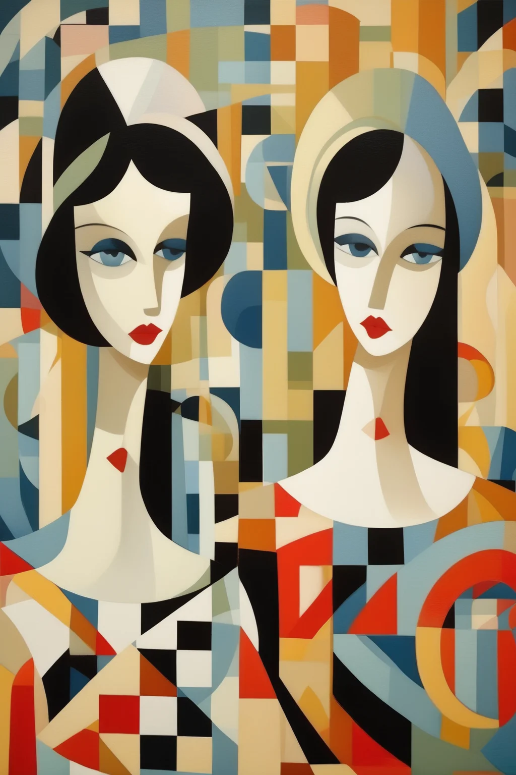 <lora:Jean Metzinger Style:1>Jean Metzinger Style - A beautiful design of summer girls in a style of Alice Bailly Cubism with patterns that is enclosed by a intricate frame. The frame will have a distinct colour and motif from the main design and will stand out from the background. Minimalism. Nautical colours palette. Stunning, unique, an ultrafine detailed painting. I can't believe how beautiful this is. 8k.