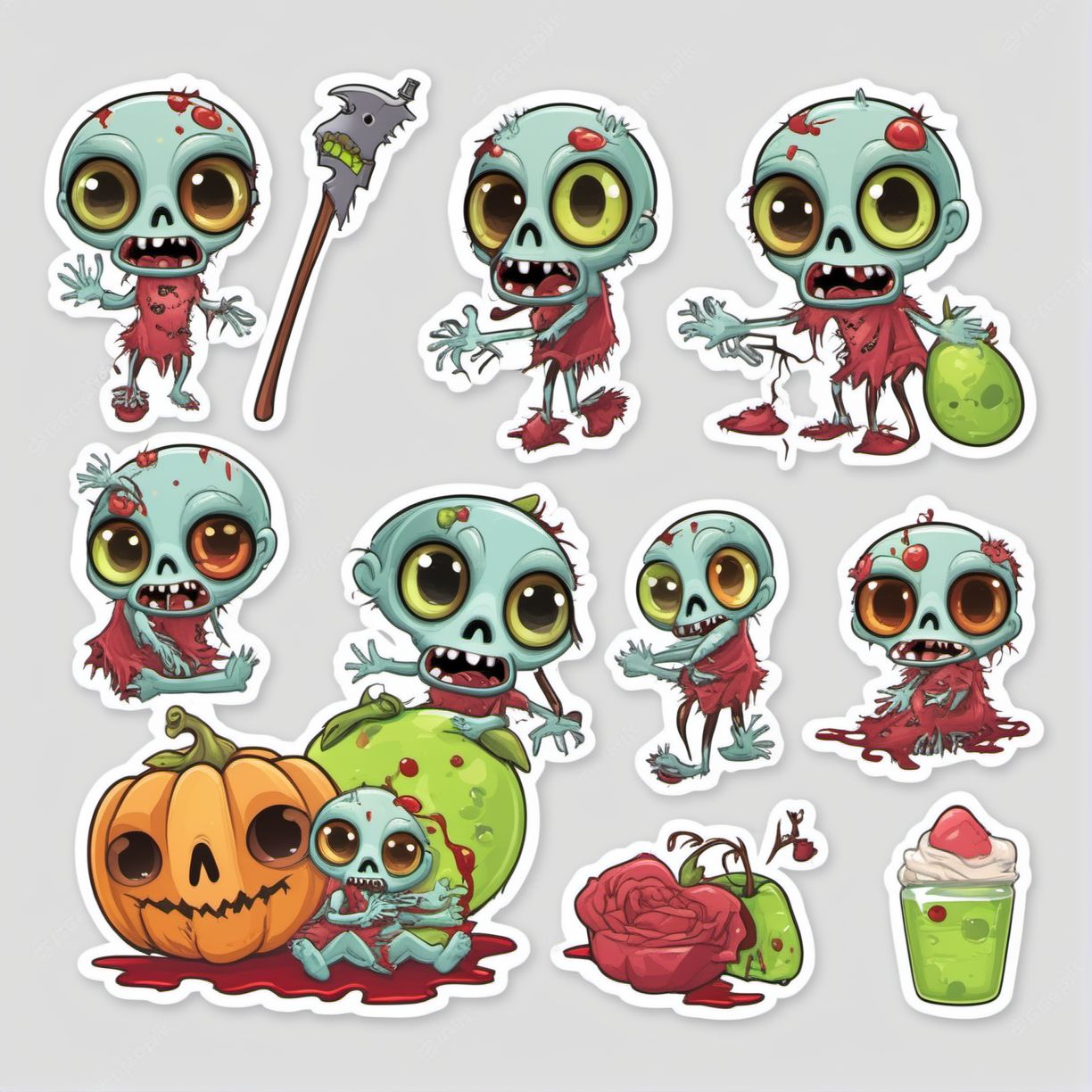 Cute zombie shiny StickerSheet  <lora:SDXL-StickerSheet-Lora:1>, Very detailed, clean, high quality, sharp image, Eric Wallis