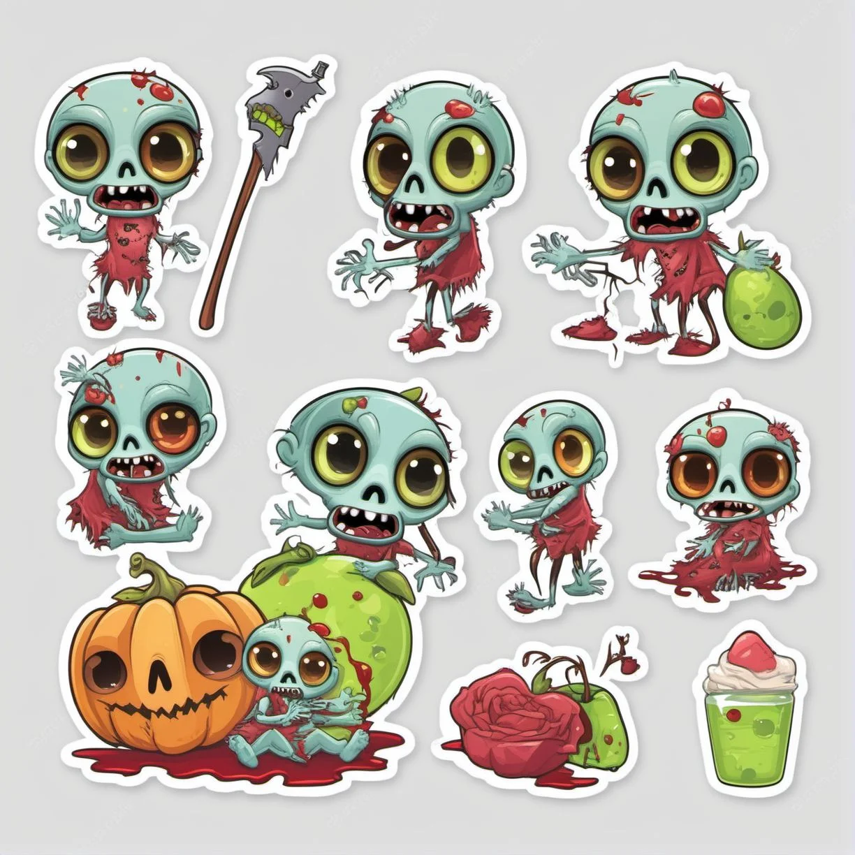 Cute zombie shiny StickerSheet  <lora:SDXL-StickerSheet-Lora:1>, Very detailed, clean, high quality, sharp image, Eric Wallis