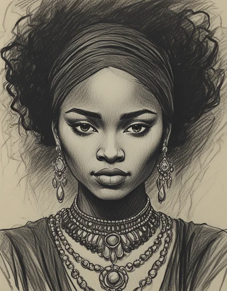 novuschroma71 willowy black woman wearing jewelry charcoal drawing <lora:novuschroma71 style:1>, <lora:sdxl_lightning_8step_lora:1>