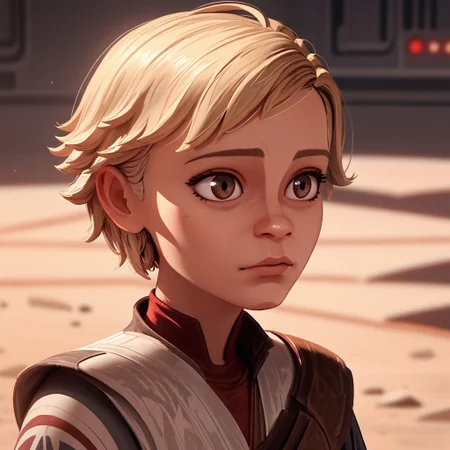 score_9, score_8_up, score_7_up, score_6_up, score_5_up, score_4_up, 1girl, OmegBa, short hair, blond hair, portrait, Star wars