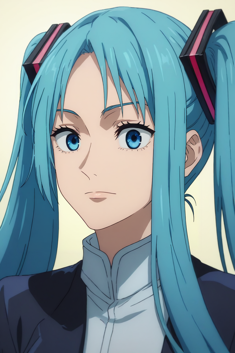 score_9, score_8_up, score_7_up, source_anime, rating_safe, , , , , , 1girl, hatsune miku, blue eyes, blue hair, solo, Enchantment Aura, <lora:jujutsu_kaisen_style_pony:0.86>, jujutsu_kaisen_style, <lora:sdxl_lightning_8step_lora:1>