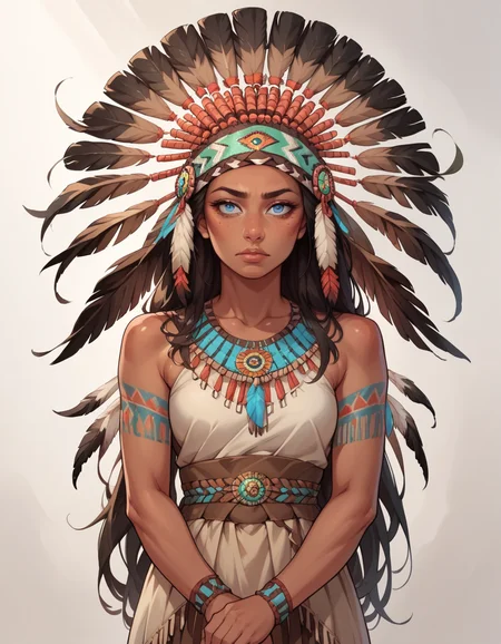 score_9, score_8_up, score_7_up, score_6_up, score_5_up, score_4_up, 1girl, long hair, blue eyes, native american, dark skin, dress, hud_n_a_hddrss, headdress, feathers, headband, <lora:hud_n_a_hddrss_XLP:0.8>