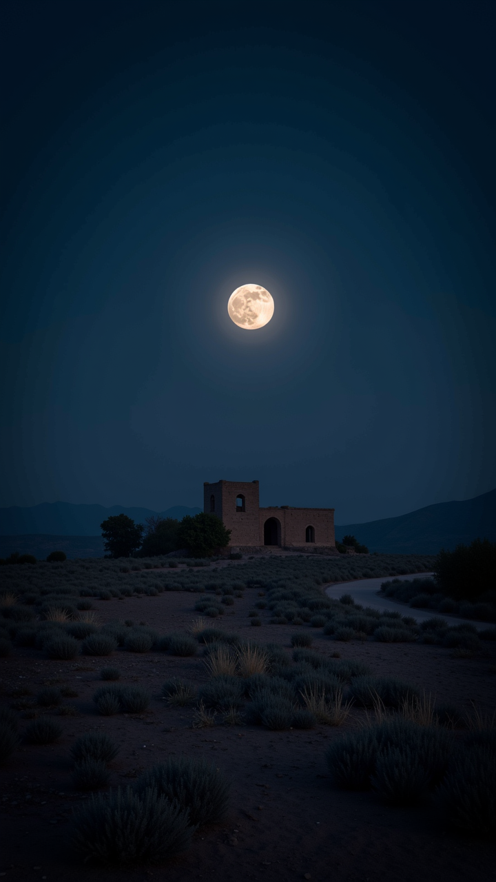 RAW photo, landscape of a Tomb, Moon in the night, sharp and in focus, Canon eos 5d mark 4, 80mm, photography, photograph, aidmaimageupgrader
