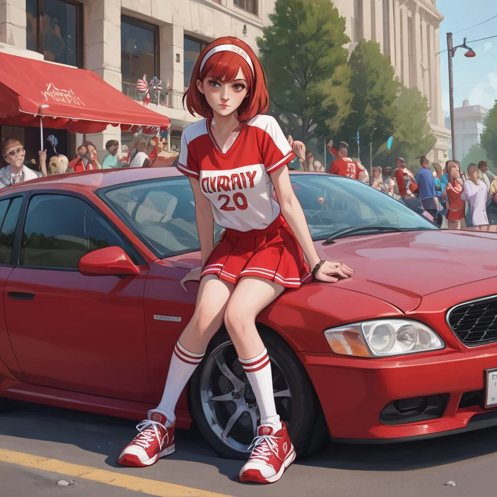 score_9, score_8_up, score_7_up, exquisite photograph of a gorgeous 22 year old BETE NOIRE drinking from a red disposable cup at a pregame party, wearing a very short and sexy flirty skirt with a tied-up jersey, hairband, sneakers with knee high socks, having fun her friends, car parki tailgate, ((party)), ((sporting event parking lot))