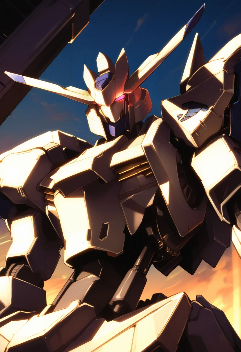 (score_9:0.9),score_8_up,score_7_up,(zPDXL3),(zPDXL),
<lora:Gundam Bael ponyXL v1:0.9>,
gundam bael, no humans, mecha, solo, science fiction, upper body, factory, glowing eyes, looking at viewer, from below