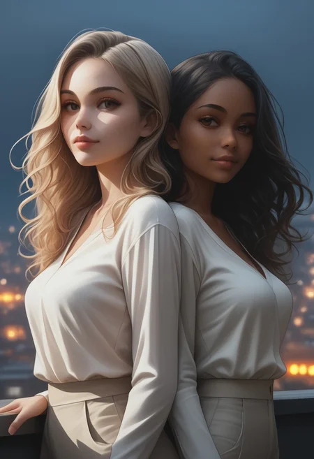 score_9, score_8_up, score_7_up, score_6_up, half body shot, 30yo women, medium breasts, long hair, attractive, symmetrical face, soft structured facial features, night , (european:0.6), (brazilian:0.6), d3t41l3d, (neodark:1.2), looking at city, flowing hair in the wind, (from side:1.2), on rooftop