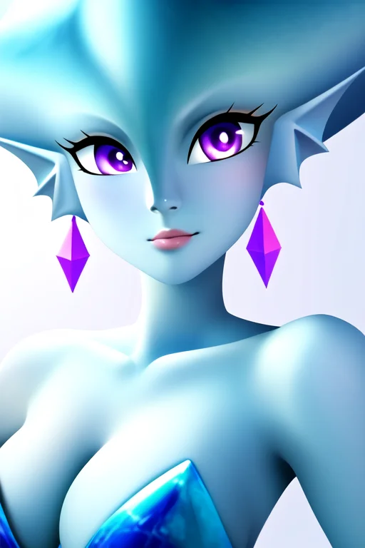 masterpiece, best quality, portrait of princess ruto in a lake, water, slim, breasts, blue skin, zora, 1girl, earrings, fin, fish girl, fin ears, purple eyes, solo, upper body, slim waist, unreal engine