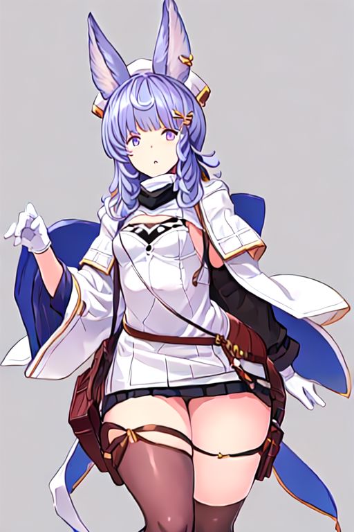 tikohdef, hair ornament, black thighhighs, white gloves, white headwear, white dress, cleavage, white panties, long sleeves