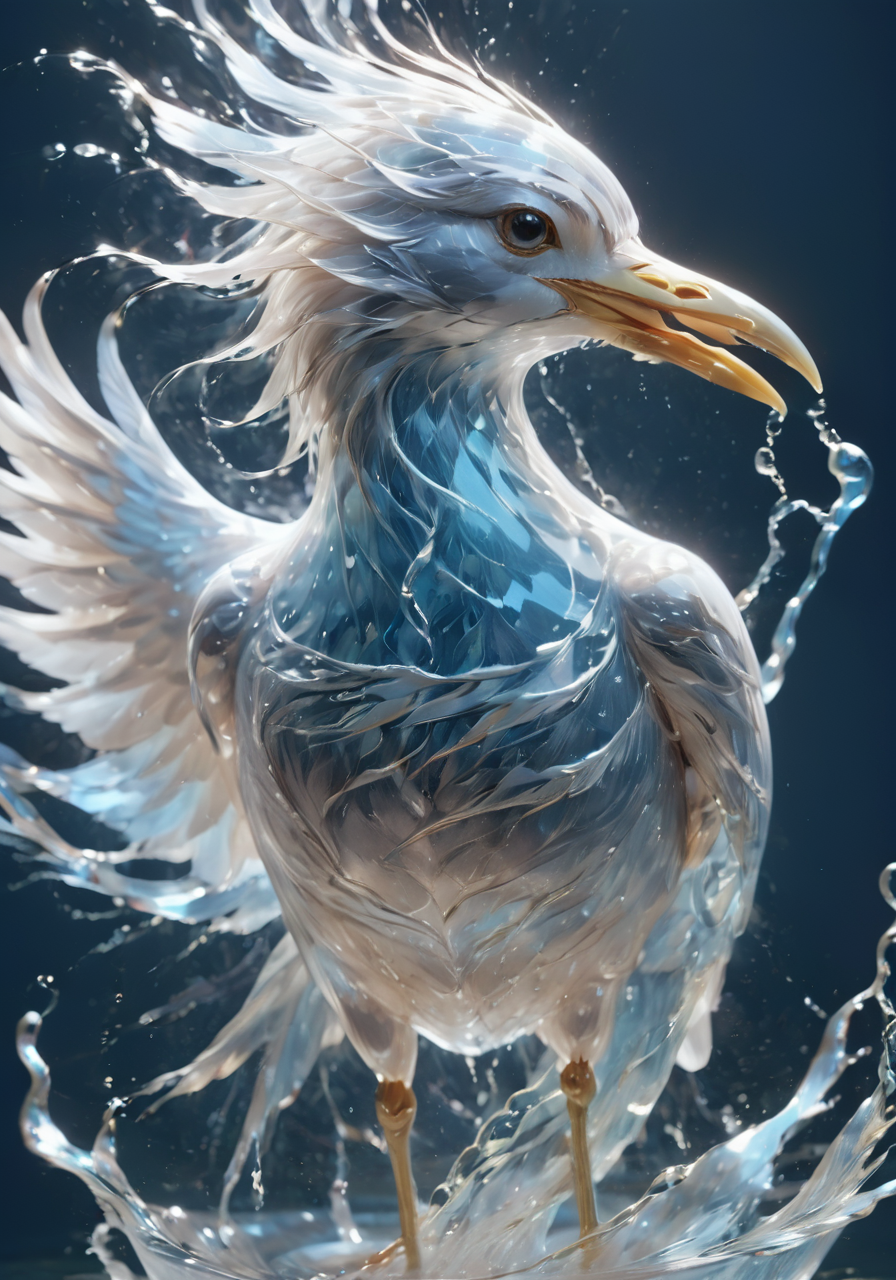 (Masterpiece, high quality, best quality, official art, beauty and aesthetics:1.2),<lora:xl-shanbailing-æ°´åç´ 1011waterV20:0.85>,water element,a bird made of water,water,bird,
