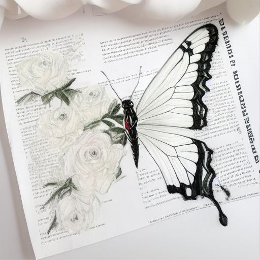 butterflyRose, rose, drawing, white, paper background