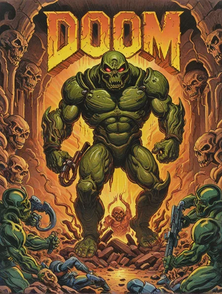 vintage illustration, Doom (1993) , <lora:Wizards_Vintage_Golden_Age_Illustrations:1>
