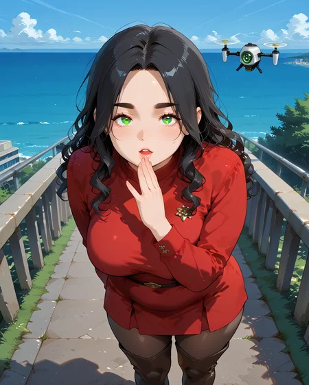 IllusP0s, PonyScores7, source_anime, ah1, IllustriousQual, interesting, exciting, spectacular, wonderful, 
BREAK <lora:xl_more_art-full_v1:0.2>, <lora:aesthetic_anime_v1s:0.2>, <lora:EpicF4nta5yXL:0.2>, <lora:detailxl:0.2>, detailxl, <lora:Fant5yP0ny:0.2>, amazing quality, best aesthetic, absurdres, illustration, Volumetric_Lighting, ultra-detailed, very aesthetic, intricate details, best_quality, <lora:Anime_Aesthetic_Wallpaper_StyleIllustriousXL:0.4>, aniwall,
BREAK ((ojou-sama pose)),
BREAK Stable_Yogis_PDXL_Positives, AS-Adult, <lora:Complicated fantasy portrait - XL Pony V2.0:0.2>, bad-hands-5, <lora:HDA_Detailer:0.3>, <lora:natsumi_style:0.5>, <lora:by_usakun-pony:0.4>, by usakun, <lora:Akina_Bbw_Style_-_PonyXL:0.2>, AkinBw, ((Drone Shot)),
BREAK 1girl, mature female, (curvy), round-chin, caucasian, <lora:ETO_OC_Illustrius:0.5>, eto_oc, skindentation, (plump), thick thighs, wide hips, busty, voluptuous, <lora:venus body PonyXL:0.3>, <lora:shinyskin2:0.2>, glistening skin, HDA_FatGirlXL, round ass, large breasts,
BREAK ((<lora:FemStFlUn:0.8>, sfured, pantyhose, short dress, red dress, brown pantyhose, knee boots)),
BREAK (curly hair), long hair, (black hair:1.4), (parted hair:1.7), messy hair, kinky curls, <lora:hairdetailpxl:0.2>, hairdetailpxl,
BREAK (half green and brown eyes), (colorful eyes), (multicolored eyes), (downturned eyes:1.4), <lora:expressive eyes:0.2>, expressive eyes, <lora:eyedetailpxl:0.2>, eyedetailpxl, <lora:Eyes_High_Definition:0.2>, EyesHD, (round face:1.2), (thick eyebrows:1.3), (plump face), <lora:Round_face:0.2>, lips, 
BREAK ((Overjoyed expression)), <lora:Expressive_H:0.2>, Expressiveh, <lora:Emotional_Anime_Expressions_PonyXL_Concept:0.2>, emotional, <lora:Best_Facial_Expression_LoRA_PONY:0.2>, looking at viewer, <lora:Detailed expressive EXEV style -XL Pony V1.0:0.2>, FaceDetail, <lora:Best_Facial_Expression_Helper_XTREME_ILLU:0.4>, kaogei,
BREAK (((a coastal highway, with stunning sea views, gentle curves, a cool breeze))), <lora:Background Detailer - SDXL:0.8>, 4k, 8k, Ultra HD, Masterpiece, Best quality, Detailed background, <lora:Add_more_details_V2_XLpony:0.4>, full_details, <lora:background-type1:0.4>,