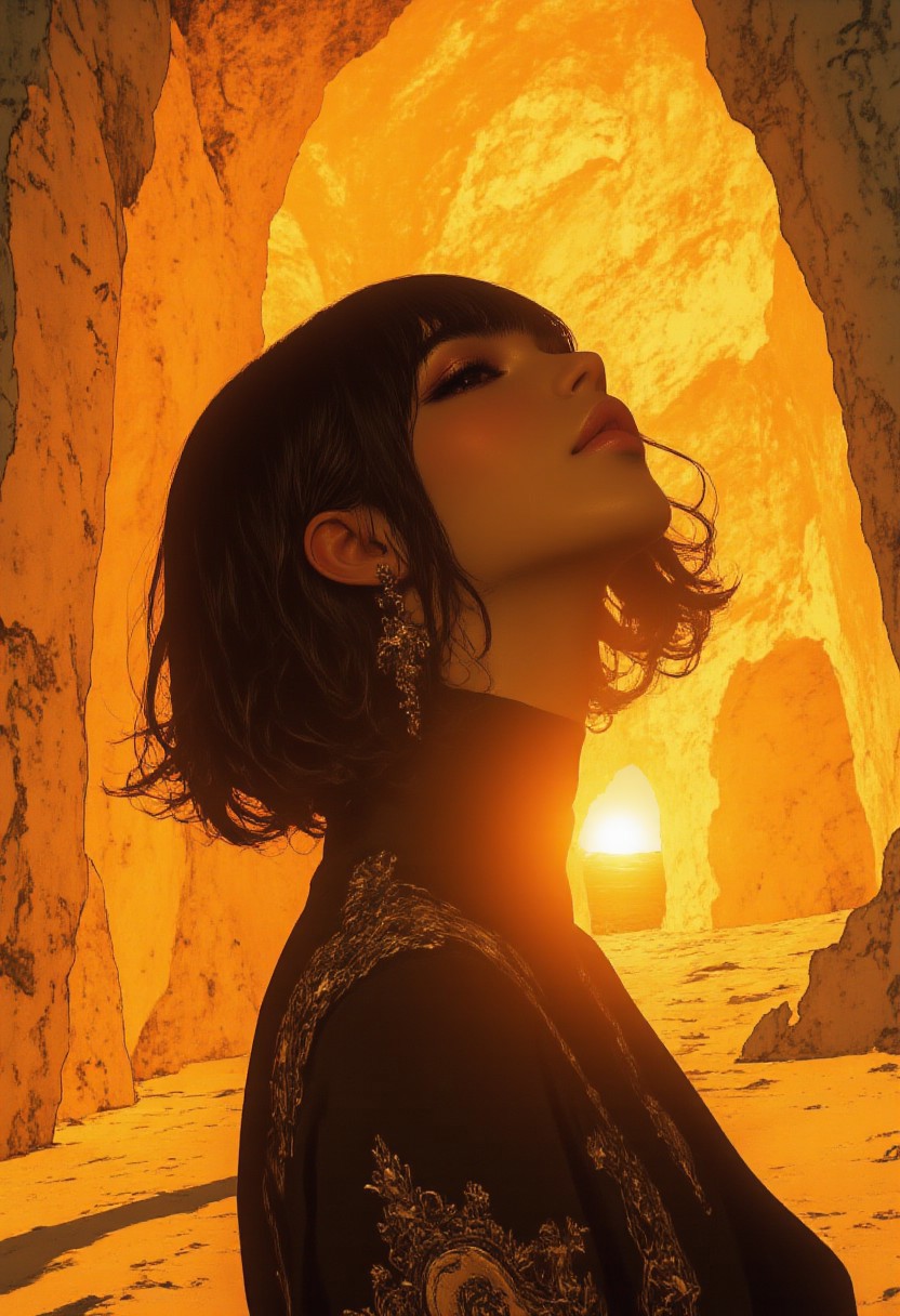 girl, masterpiece, best quality, hyper-detailed, ultra-detailed, UHD, perfect anatomy, portrait, dof, hyper-realism, cinematic glow, ethereal sunlight, golden hour radiance, dreamy haze, luminous skin, soft sun glare, warm golden highlights, iridescent light flares, enchanting atmosphere, artistic bokeh, impressionistic glow, delicate lens reflections, mystical ambiance, flowing sun rays, celestial warmth, wistful gaze, poetic light, immersive storytelling, fine details, painterly soft focus, avant-garde fashion editorial, floating golden dust, film grain, atmospheric haze, gentle sun-kissed glow, surreal fantasy, expressive eyes, high-contrast luminescence, artistic lens flares, soft golden hues, timeless elegance, celestial dreamscape, mythp0rt, ArsMJStyle, impressionism, FFAIM, cinematic portrait bathed in ethereal sunlight, sunlight-drenched beauty with mesmerizing sparkles and emotional depth).e