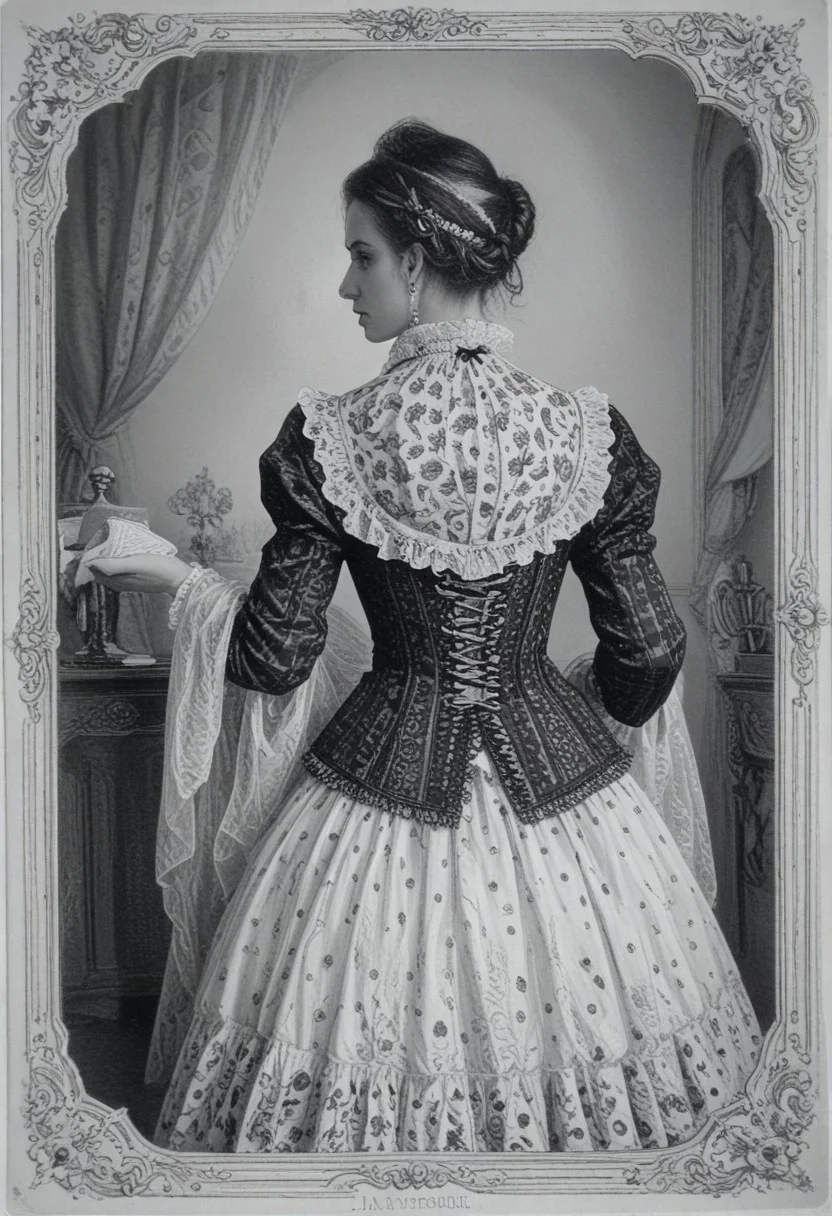 patterned back of a card, victorian_style, (llbreton, monochrome,greyscale)