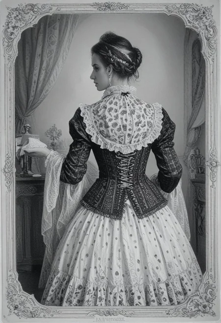 patterned back of a card, victorian_style, (llbreton, monochrome,greyscale)