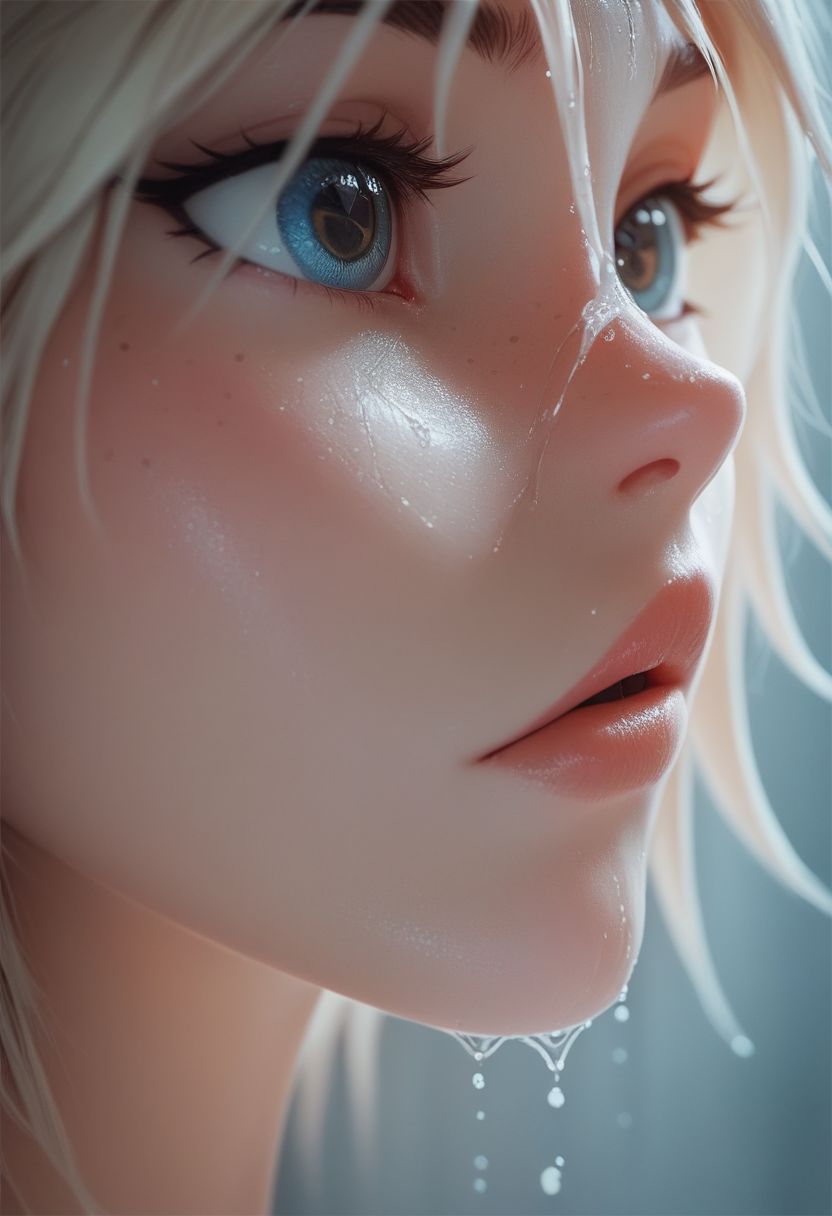 ASCII Busty, (small breasts), macromastia, score_9, score_8_up, score_7_up, score_7, score_6_up, round breasts, round tits), blonde 18yo girl, in the shower, wet hair, pussy, close on eyes, perfect eyes