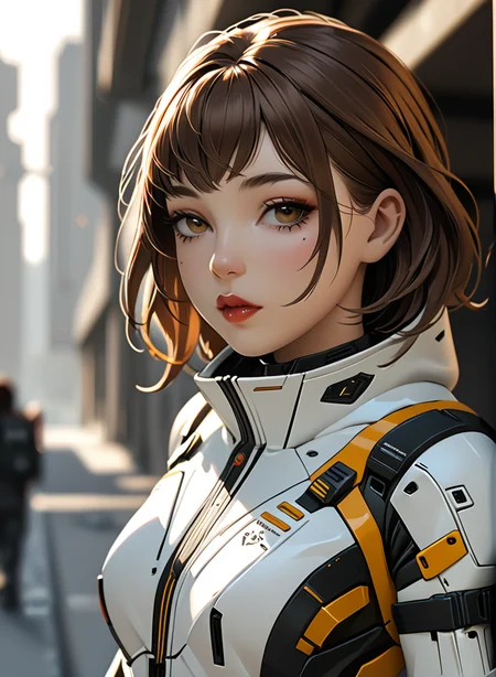 masterpiece,high resolution,shadow detail,natural light,
techwear,
1girl, solo, , looking at viewer, brown hair, lips, science fiction, , parted lips, blurry background
<lora:TechWearXL:0.8>