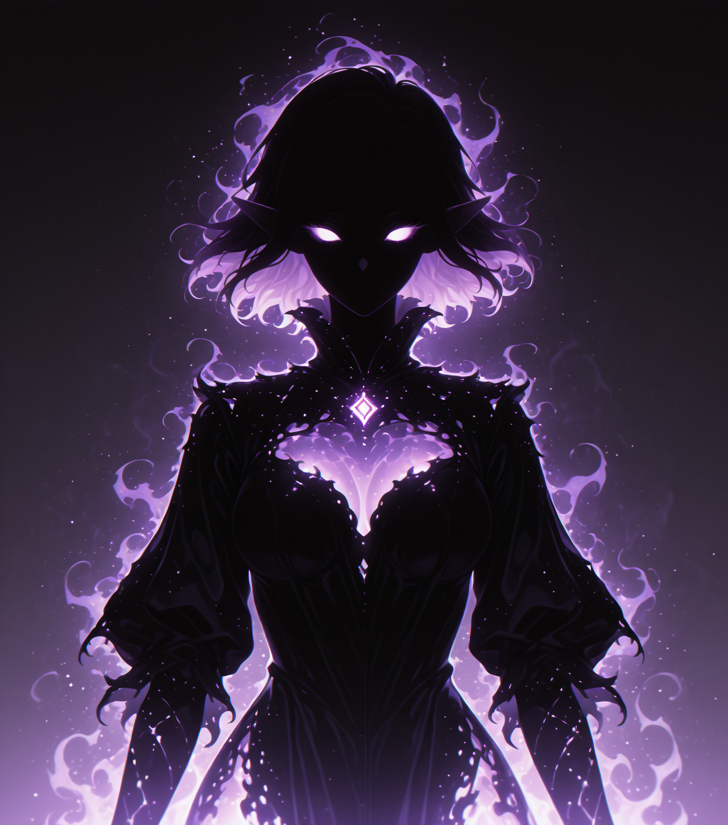 <lora:Shadows_v2_Buns:0.65> sh4d0w, purple aura, glowing, solo, elf, masterpiece, best quality, amazing quality