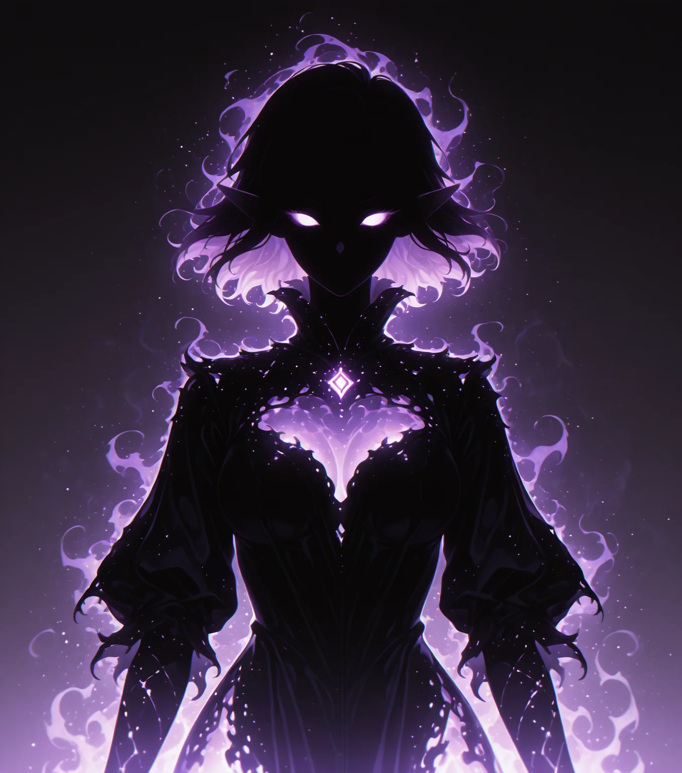<lora:Shadows_v2_Buns:0.65> sh4d0w, purple aura, glowing, solo, elf, masterpiece, best quality, amazing quality