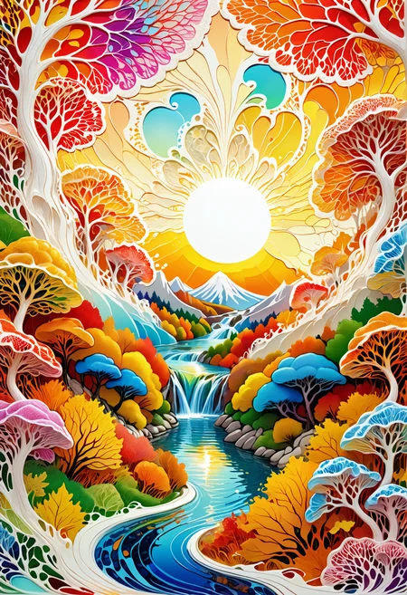 delicate, brush pen art, warm golden hour lighting, Made Of Lace,  loop lighting, Stimulating, Colorful, highly complex, ambient illumination, rich vivid colors, beautiful detailed, quality color intricate, Jed-Splash, colourful, <lora:ColourfulStyle:0.7>
