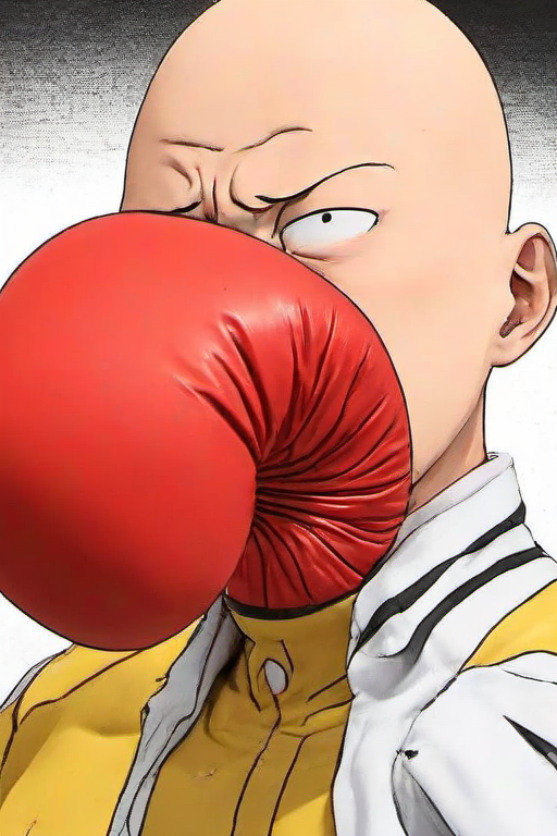 <lora:PE_FacePunch:0.8> PEFacePunch,boxing gloves on face,
one punch man saitama,anime