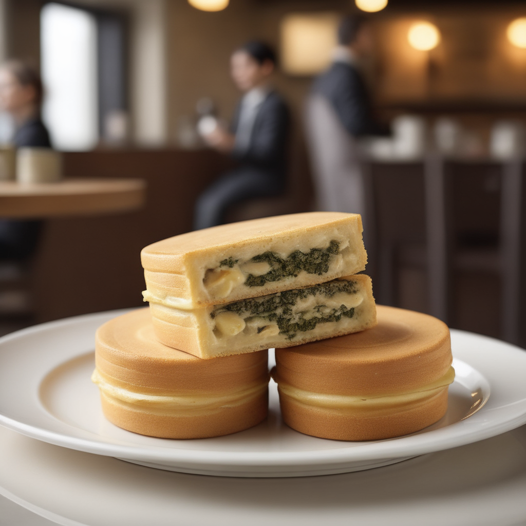 A photorealistic image of a savory 'ufocake' placed on a plate in a luxurious coffee shop setting. The cake should be freshly cut in half, revealing a rich, savory filling that might include ingredients like cheese, herbs, and perhaps some finely chopped meat or vegetables. The ambiance of the coffee shop should exude elegance, with soft lighting, plush seating, and sophisticated decor. The plate holding the 'ufocake' should be finely crafted, complementing the lavishness of the dish,<lora:ufocake:0.65>,((ufocake open))