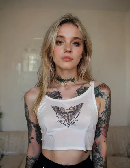 score_9, score_8_up, a beautiful emo scene girl, pastel goth, tattoos