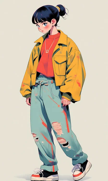 Overall showing a retro street style.