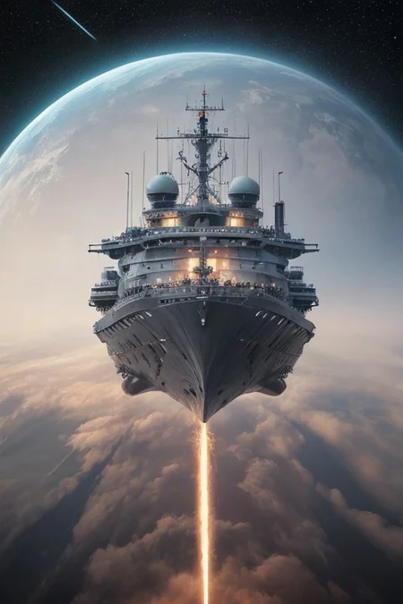 high quality, 8K Ultra HD, highly realistic, The great and sleek ship is moving forward, blasting through space. Embark on an enchanting 8K photorealistic journey as a magnificent starship blasts through a star system.  The ship gracefully flies among other ships. The starship's design boasts advanced tecnological elements. The camera captures every minute detail, by VelvetS, octane render, Isometric, 
<lora:DonM3t3rn1tyXL-v1.1:0.7>, DonM3t3rn1tyXL,
OverallDetailXL  <lora:MJ52:0.3>  <lora:SDXLFaeTastic2400:0.4>