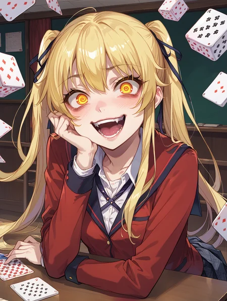 score_9, score_8_up, score_7_up,source_anime,BREAK, Saotome_mary,
school uniform, (head_rest:0.8),
(crazy_eyes, crazy, laughing:1.1), dice, rolling dice, looking at viewer, glowing eyes, yellow eyes, table, blush,
<lora:Saotome_mary:1>