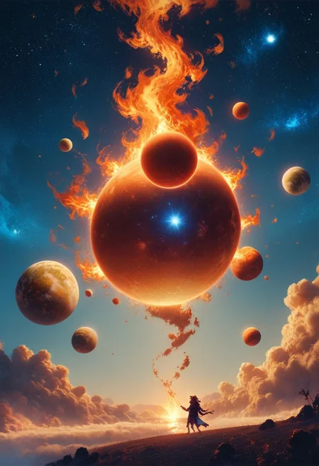 score_9, score_8_up, score_8_up, planet earth, space, dark theme, masterpiece, planet engulfed in fire, composed of fire elements dark, fire element, warm glow, backlit, <lora:add-detail-xl:0.4> <lora:Fant5yP0ny:0.8>