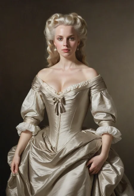 1680-89, 1girl, the Swedish ambassador's wife, perfect face, platinum blonde hairstyle, muted colors, flowing fabric, massive breasts, ribbons, fine art, dramatic lighting, dynamic action
<lora:1680-89:0.9> <lora:Dramatic Lighting Slider:1>