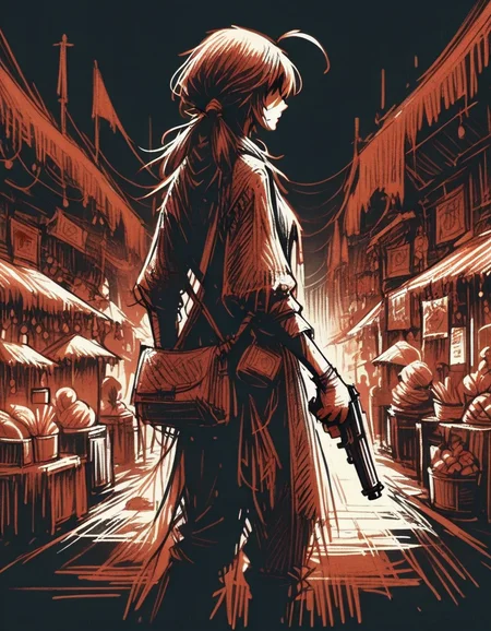 score_9, score_8_up, score_7_up, <lora:Navi_WrathStrokes_PonyXL_S1:1.2> , 1girl, medium hair, huge ahoge, low twintails,, solo, standing, holding gun, cowboy shot, market, bazaar,